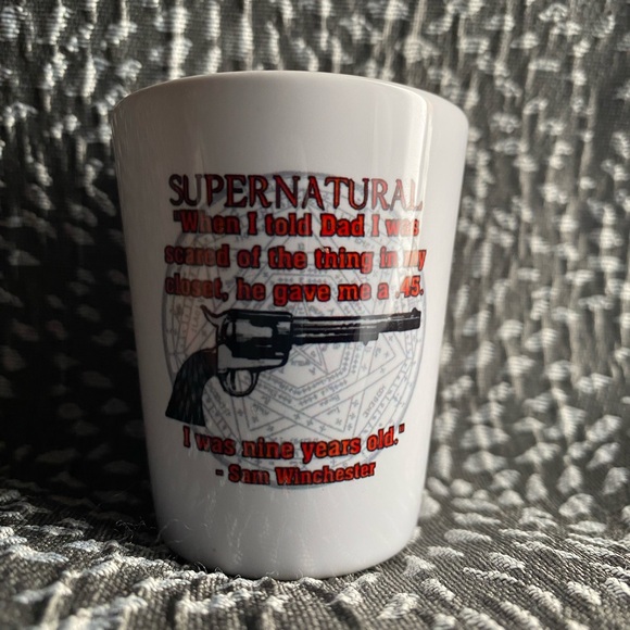 Supernatural Themed White Shot Glass - Picture 2 of 5